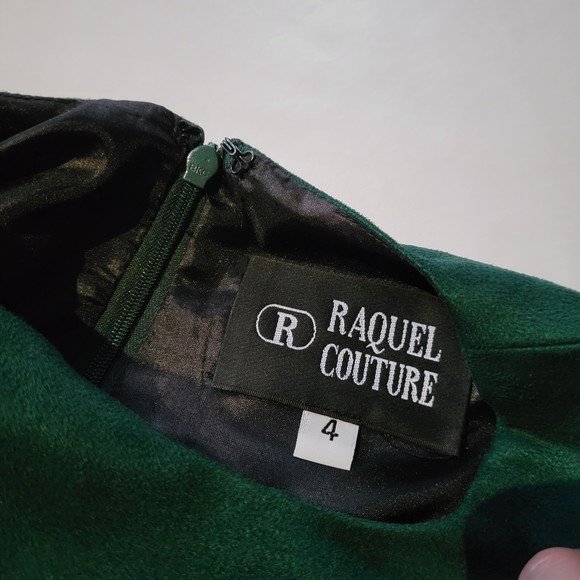 Raquel Couture Green Pink Boutique Midi Short Sleeve Dress Womans Size 4 - Picture 5 of 9